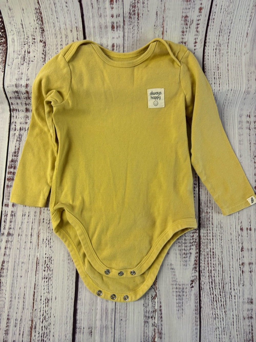 Always Happy Yellow Long-Sleeve Baby Bodysuit